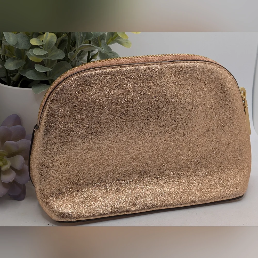 Michael Kors Crinkle Metallic Rose Gold Cosmetic Bag